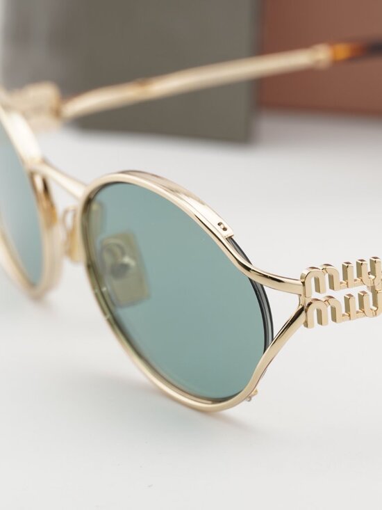 Miu Miu MU52YS 5AK04M Oval Sunglasses – Gold\\Green Mirror Internal Silver main image 5